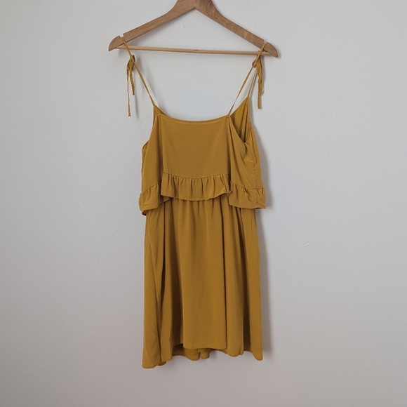 Sezane Mustard Yellow Silk Ashley Tiered Ruffle Layered Tie Strap Mini Dress - Picture 5 of 7